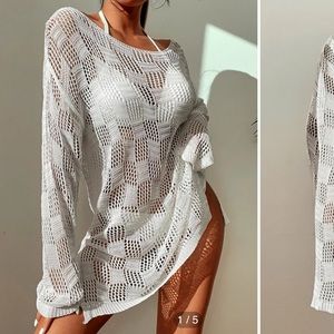 White shein knit cover up